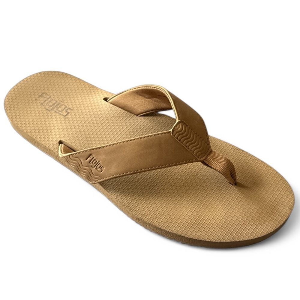 Flojos Men's Tan Thong Flip-Flop‎ Sandals Size 13 Wide Strap Casual Comfort